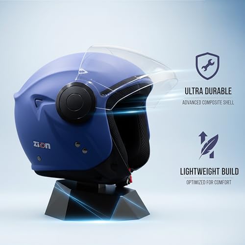 Image of Cortex ISI & DOT Certified Zion Half Face Helmet for Men & Women with Scratch Resistant Polycarbonate Visor, Hard ABS Shell Helmet | Clear Visor, Lightweight