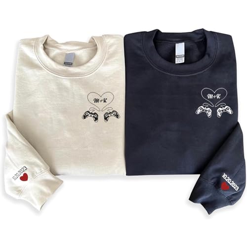 GABITA Embroidered Couple Crewneck Sweatshirt Hoodie, Roman numerals embroidered on the neckline, Gifts for Husband Wife