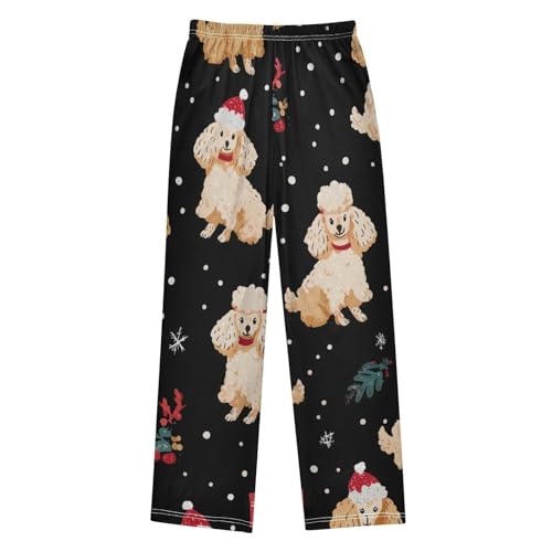 ZZXXB Poodle Mistletoe Branches Boys Long Pants Soft Trousers Elastic Waist Kids Lounge Bottoms with Pockets S-XL2