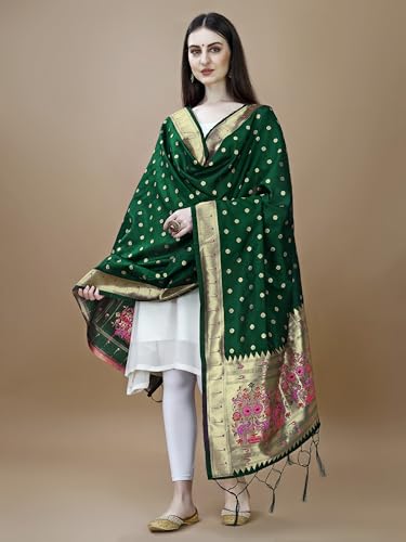 Image of DEVANGI Women's Woven Banarasi Silk Dupatta /Chunni For Women, Floral Print 1 Meter Wide and 2.3 Meter Length Printed Designer Dupatta /Chunni For Girls