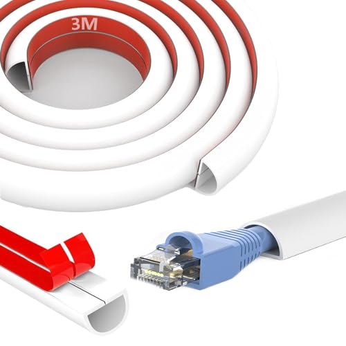 White One Cord Trunking for Electric Cables, 3m Flexible Self Adhesive Conduit Trunking, TV Cable Covers Hider for Wires Wall, Flexible Wire Covers Hider for Cables