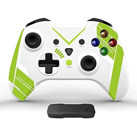 Tigerlily Enterprises White with Green Light D1 2.4GHz Wireless Game Controller Gamepad Joystick With Dual Motor Vibration & Backlit Keys for Xbox One Series S/X, PS3 & Microsoft PC - No Headset Jack Cover