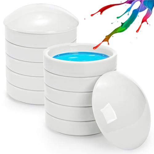 Jucoan 2 Pack Ceramic Watercolor Palette, 5 Layers Stackable Watercolor Mixing Trays Set, Round Porcelain Artist Paint Palette Bowl Dish with Lid for Gouache Pigment Chinese Ink Mixing