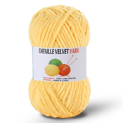 Image of Fluffy Chenille Yarn for Crocheting, Chunky Velvet Yarn for Crochet Amigurumi, Used for Making Baby Yarns Blanket, Clothes, Pattern Knitting Creations (1-Yellow)