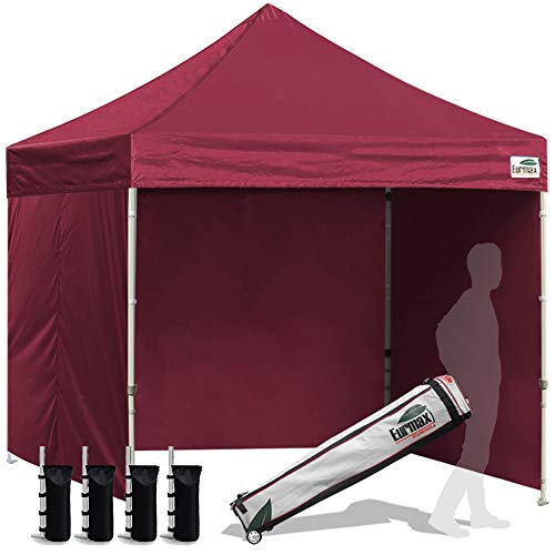 Image of Eurmax USA 8x8 Pop Up Canopy Tent,Commercial Tent with Patented No-Tip Rolling Bag,4 Zippered Removable Walls,UV & Water Resistant Canopy Top,Heavy Duty Outdoor Gazebo,Instant Shelter(Burgundy)