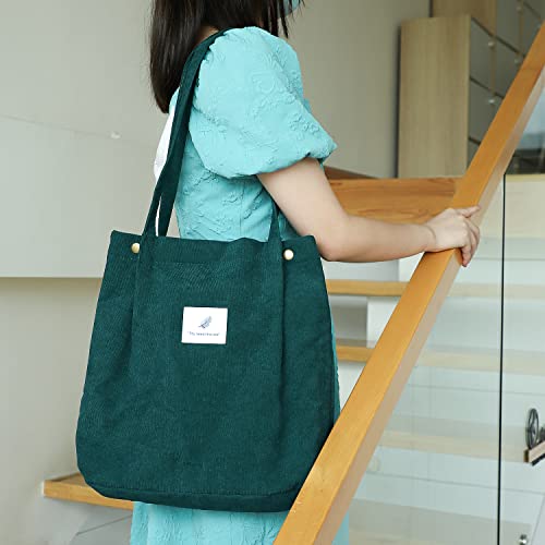 Etercycle Cord Umhängetasche Damen, Schultertasche Groß Cord Tasche Lässige Tote Handtasche Fashion Stofftasche für Alltag, Büro, Schulausflug und Einkauf (Dunkelgrün)