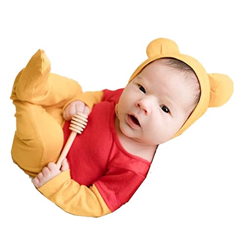 Image of BxuanW Newborn Photography Baby Photo Shoot Props Bear Boys Girls Cap hat and Footie Romper Suit Outfit Set