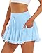 Stelle Women's High Waist Athletic Skorts with Shorts Pockets Ruffle Hem Flowy Skirts Mini Tiered Short Skirt Casual Summer (Light Blue，S)