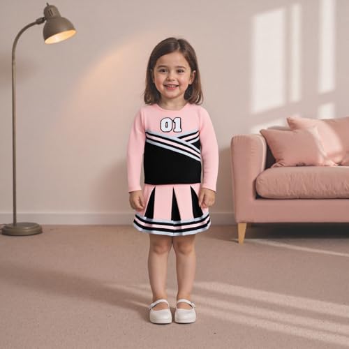 Toddler Baby Girl Cheerleader Outfit Long Sleeve Shirt Tops Pleated Skirt Set Cheer Uniform Football Clothes Fall3