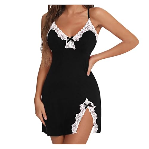 Générique Nuisette Femme Sexy Nuisette Dos Ouvert Dentelle délicate Chemise de Nuit satinée élégante vêtement de Nuit Romantique Lune de Miel Luxe A35