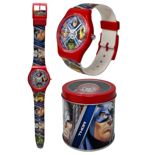 Reloj analógico de pulsera Avenger Marvel para niños en caja de lata, rojo Reloj analógico de pulsera Avenger Marvel para niños en caja de lata, rojo