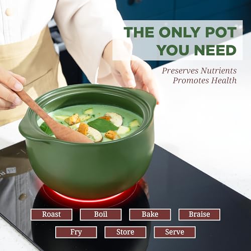 Image of MINH LONG 1 Quart Porcelain Clay Pot for Cooking, Dutch Oven with Lid | Stock pot & cooking pot in one. Non-toxic, lead /cadmium free, oven safe 482F. Gas & infrared cooktops only.