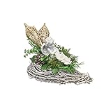 Grabgesteck Grabschmuck Grabaufleger Herz Grab Friedhof Trauerherz Rebenherz Totensonntag Allerheiligen künstlich Herz Engel Rosen Creme 2