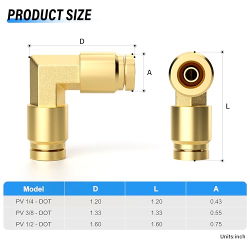 Image of TAILONZ PNEUMATIC 2PCS 1 /2 inch Tube OD DOT Elbow Out Pipe Air Fittings PV-1 /2,Push to Connect Fittings Air Brake Pipe Fittings for Cars、Trucks、Air Brake Systems、Etc.