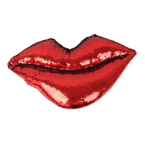JECOMPRIS Doppelseitiges Lippen-wurfkissen Mit Glitzernden Pailletten Sechseckig Geformt Dekokissen Für Sofa Bett Auto in Rot-Silber Entspannendes...