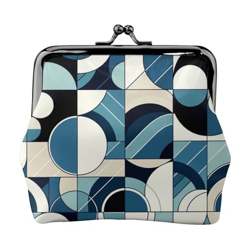 Pu Leather Buckle Coin Purse Abstract-Nordic-Blue-Geometric
