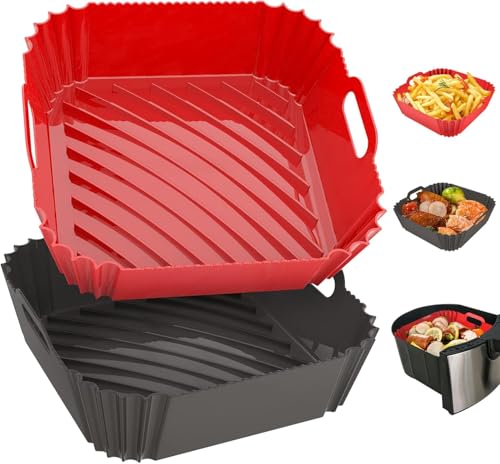 Image of 2 Pack Silicone Air Fryer Liners Reusable, 7.1 Inch Airfryer Liners 4-7 QT Square Air Fryer Liners Silicone Pot Oven Liner Baking Tray, Air Fryer Basket Mat Silicone Bowl Air Fryer Accessories
