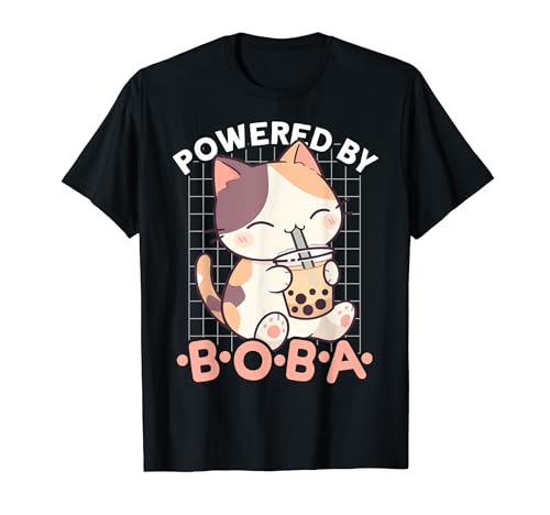 Realizzato da Boba Cat Kawaii Bubble Tea Anime Neko Kitten Maglietta