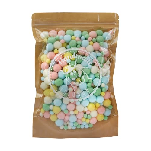 Lulubug Pompons zum Basteln, 500 Stück | 1cm & 2cm, Filzoptik | Hochwertige Farben, verschließbarer Zipper | Bälle zum Basteln für Kinder und Erwachsene, DIY, Nähen | Pastell