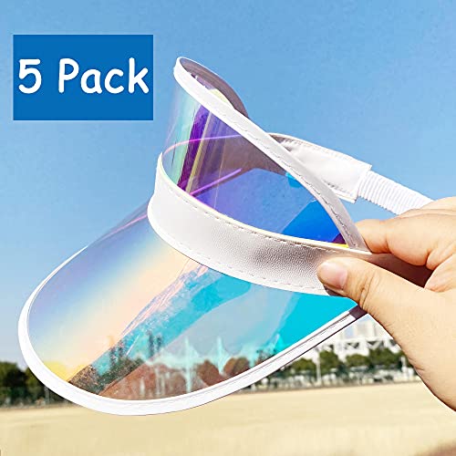 5 Pack Sun Visor Women Beach Sports Travel Running Retro Travel Reflective Clear Bachelor Party Outdoor Golf Trip Sunhat Vsiors Cap (Iridescent,Blue) #TOP1
