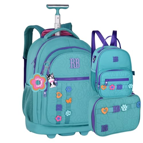 Kit Rebecca Bonbon Mochila Estojo Lancheira Flower Power 19L Verde