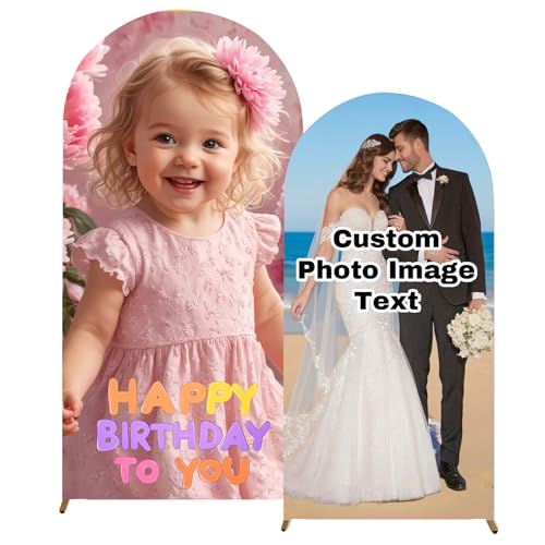Telón de fondo de fotos de elastano personalizado, cubierta de arco personalizada con imagen para cumpleaños, boda, fiesta, baby shower, decoración de Navidad (3.9 pies, 4.9 pies, 6.6 pies, 7.2 pies)