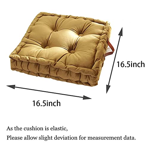 Maskmellow Square Solid Thick Floor Seating Cushions,Tufted Cushion Meditation Pillow Square Chair Pad Seating With Carrying Handle,Sofa Balcony Tatami Floor Pillow Cushion (Mustard Yellow) #TOP1