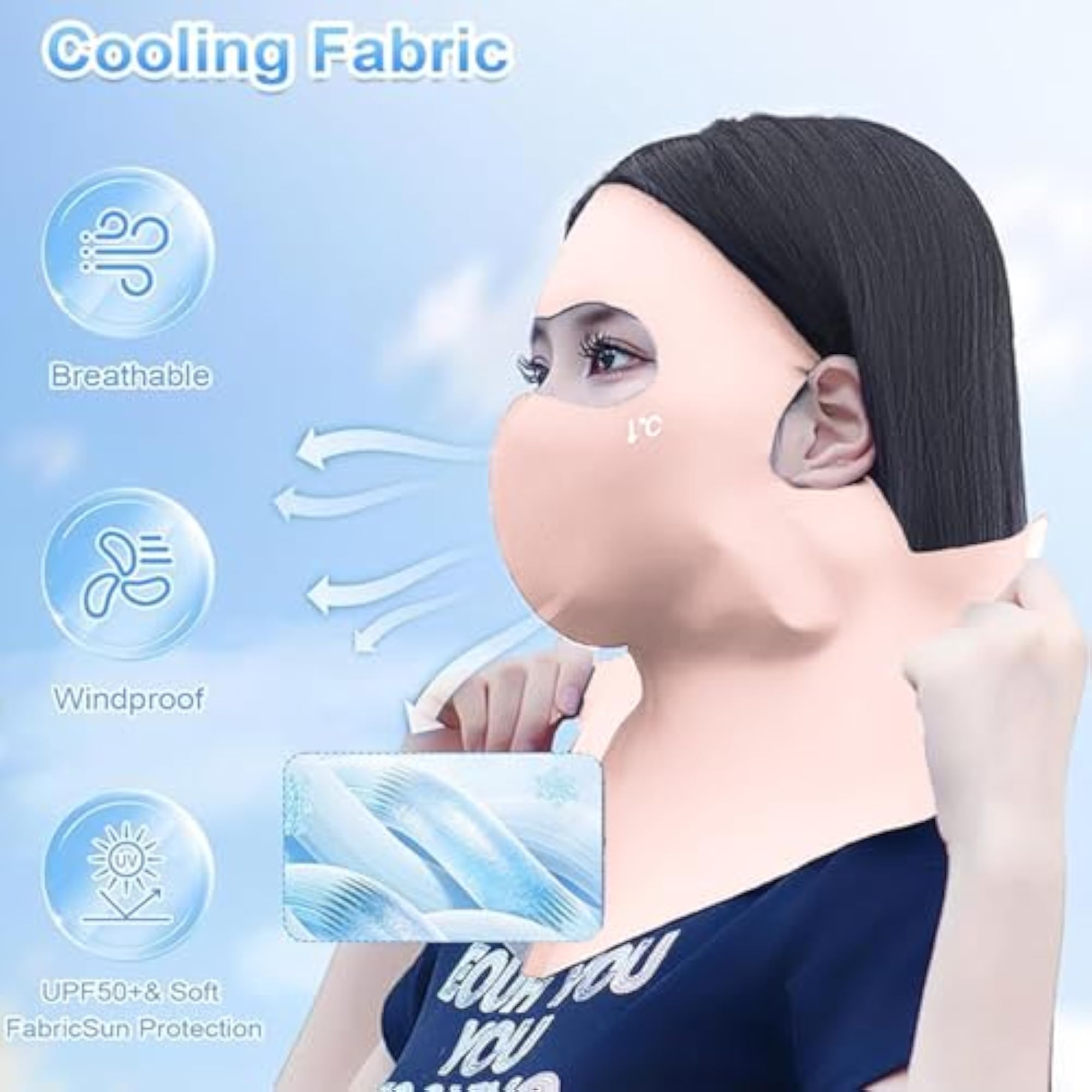 Full Face Mask for Sun Protection, 3D Cover UPF 50+