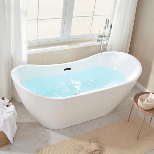 Vanity Art 71" Freestanding Bathtub | Free Standing Tub Stand Alone Tub with Contemporary Design for Soaking and Bathing, Overflow and Pop-up Drain with UPC Certified, Acrylic, VA6517-MB - Thumbnail 6