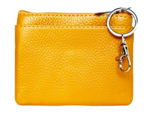 Image of Women's Small Leather Coin Purse with Key Ring and Snap Hook, iToolai Mini Change Card Case Wallet Pouch with Keychain, 05 Yellow, One Size (4.33 inchx 3.54 inch), Keychain Coin Pouch With Snap Hook