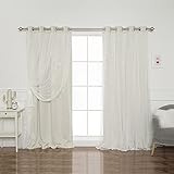 Best Home Fashion Tulle Overlay Star Cut Out Blackout Curtains (52' W x 84' L, Biscuit)