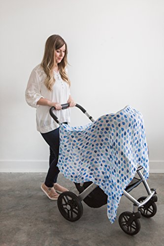 Image of Amazing Baby Silky Swaddle Muslin Blankets, Set of 2, Bamboo Viscose, Drops and Dots, Blue