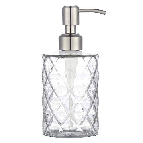 YunNasi Dispensador de Jabón Líquido Dosificador de Jabón Hecho de Vidrio y Boquilla de Acero Inoxidable para Detergente para Platos Loción de Champú Encimera de Baño Cocina Lavadero (Transparente)