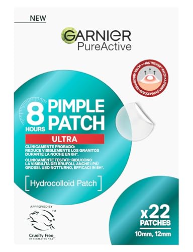 Garnier PureActive Pimple Patch Ultra Hydrokolloidales Pflaster für Pickel bilden unsichtbare Schutzbarriere und absorbieren überschüssiges Öl, wirksam in 8 Stunden, vegane Formel – 22 Patches