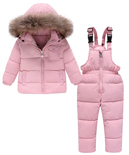 ZOEREA Traje de Nieve para Bebé Niñas Niños 1-6 años Chaqueta de Esquí Plumas Invierno con Capucha + Pantalón con Peto Conjuntos de Ropa 2 Piezas Estilo A Rosa,2-3 años Cover