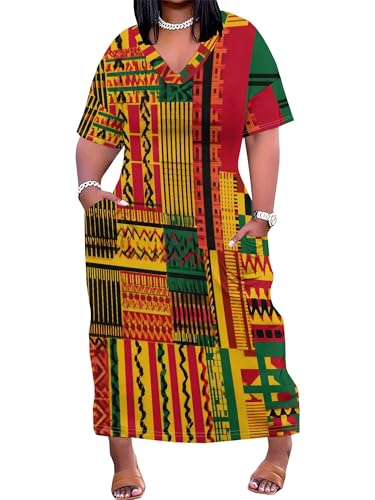Image of SUZONANA Plus Size Dresses for Curvy Women African Print American Dress Summer Outfits Casual Loose with Pocket