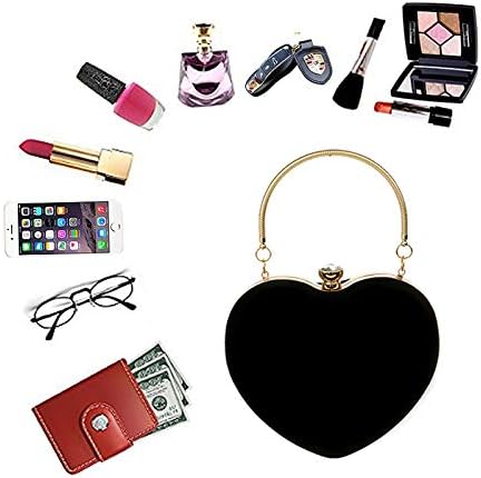 Goclothod Women Heart Shape Clutch Purse Velvet Shoulder Bag Evening Handbags - Image 5