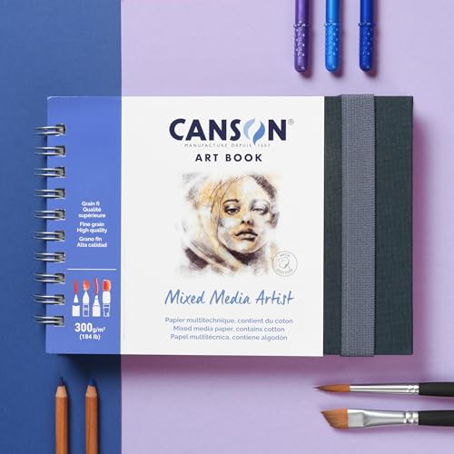 Canson Mixed Media Art Book, 8.3x5.8 inches, 56 Sheets, Blue Cloth Hardcover, Side Wire - Professional Artist Notebook for Painting, Sketching, Drawing by Canson - Image 2