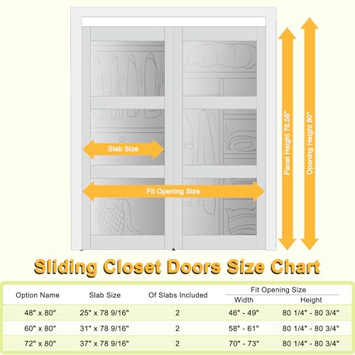 Paintable Sliding Closet Door 72" x 80", 5-Panel Solid Core Interior Sliding Door for Bedroom, Bypass Closet Panels with Hardware Track Kit & Floor Guide, Pre-Drilled Need to Assemble