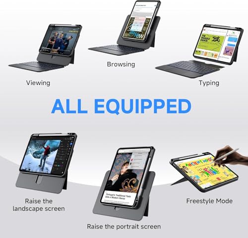 Image of Keyboard Case for iPad Air 11-inch (M3 /M2, 2025 /2024), iPad Air 5 /4 Gen & iPad Pro 11-inch with Multi-Touch Trackpad, 360 Rotating Kickstand, Portrait & Raised Modes, Detachable Cover - Black