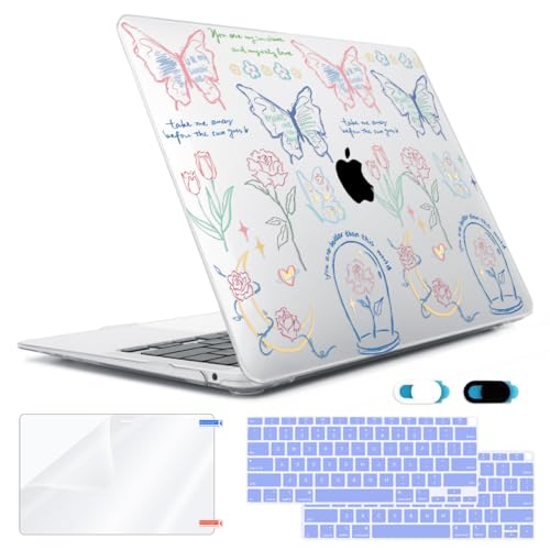 HOHAIYOO Compatible with MacBook Air 13 inch Case 2022 2021-2018 A2337 M1 A2179 A1932 Retina Display with Touch ID, Plastic Hard Shell Case +Keyboard Cover+Screen Protector+Webcam Cover, Line Flower by HOHAIYOO - Used condition - US$7.95