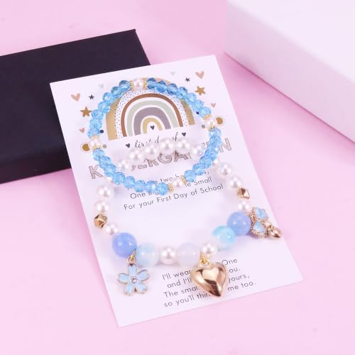 Image of First Day of Kindergarten Bracelets,First Day of School Bracelets for Mom and Daughter,Back to School Bracelet Pre-K Matching Heart Wish Adjustable Bracelet