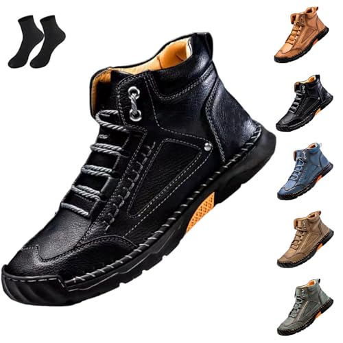 Sawbehind Men's Comfortable Handmade Leather Boots - Waterproof, Arch Support, Spacious Toe Box Outdoor Leather Shoes