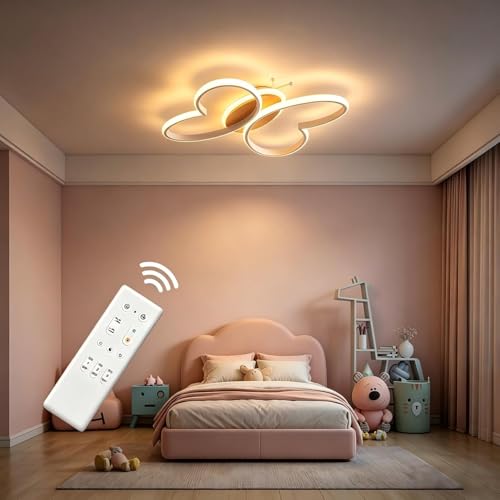 Dythwron Kinderzimmer Lampe Decke, 58cm Kinderzimmerlampe Mädchen, 58W LED Deckenlampe Kinderzimmer mit Fernbedienung mit Nachtlichtfunktion, Schmetterling Deckenleuchte (Weiß) Dythwron Kinderzimmer Lampe Decke, 58cm Kinderzimmerlampe Mädchen, 58W LED Deckenlampe Kinderzimmer mit Fernbedienung mit Nachtlichtfunktion, Schmetterling Deckenleuchte (Weiß)