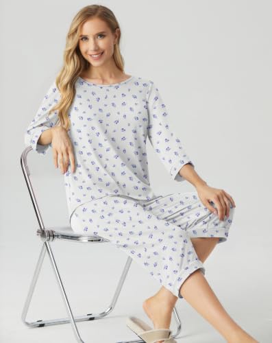 Image of PrinStory Womens Pajama Sets Capri Pjs Soft Lounge Sets XS-4XL