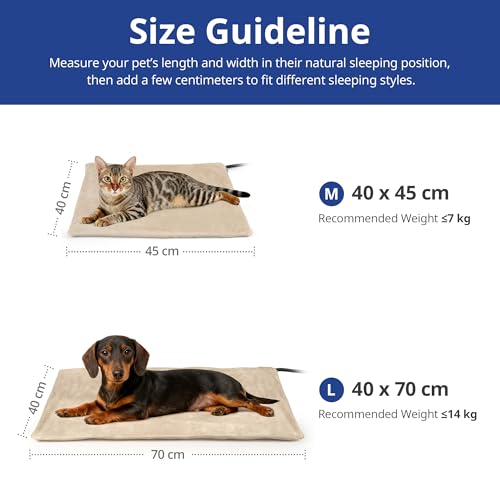 NICREW Haustier Heizkissen für Katze Hund 40x45 cm, Konstante Temperatur Elektrisches Heizkissen mit Anti-Bite-Schlauchwickel Kabel, Khaki, 30 W