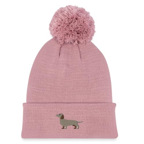 Teckel broderie bonnet hiver à pompon tricoté chaud pour homme et femme