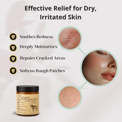 B.Chartier Beef Tallow for Skin- Tallow Balm for face- Tallow Face Moisturizer - Beef Tallow Moisturizer- Tallow and Honey Balm - Grass Fed Beef Tallow For Skin - Tallow Face Cream Lotion (8.0 oz)