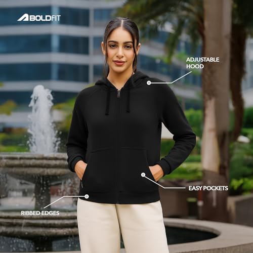 Image of Boldfit Sweatshirt for Woman Long Sleeve Hoodies for Women Full Zipper Winter Jacket for Woman Lightweight Winter wear for Women Stylish