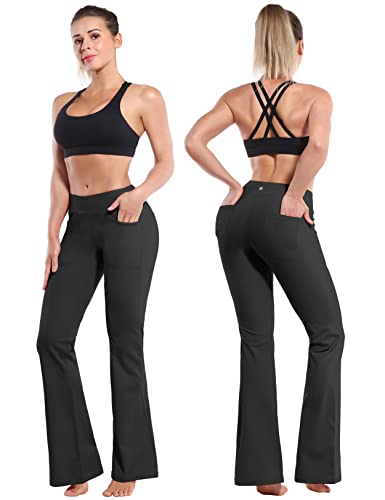 Image of BUBBLELIME 29 inch /31 inch /33 inch /35 inch /37 inch Women High Waist Bootlegs Yoga Pants Tummy Control Bootcut Workout Flared Out Pockets